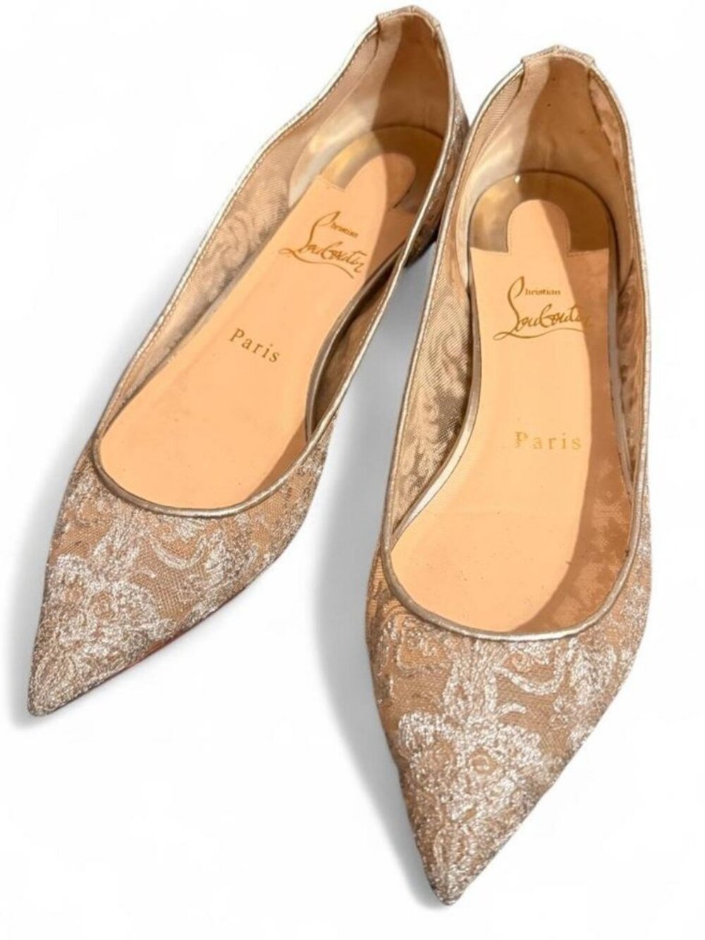 Christian Louboutin Follies Metallic Lace flats silver glitter